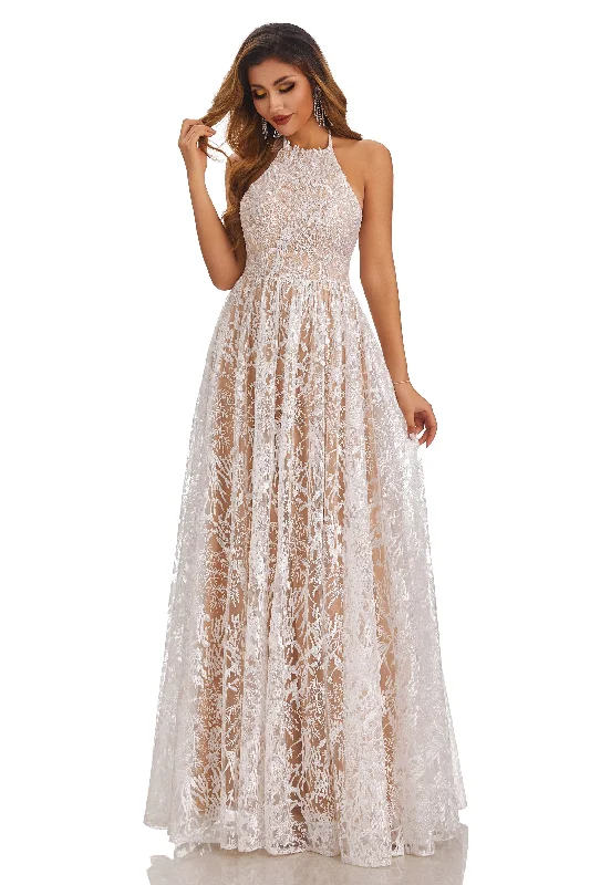 casual summer dressHalter Sleeveless Lace Beach Wedding Dresses