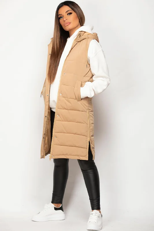 Big Discounts stylish coatCamel Padded Longline Hooded Gilet
