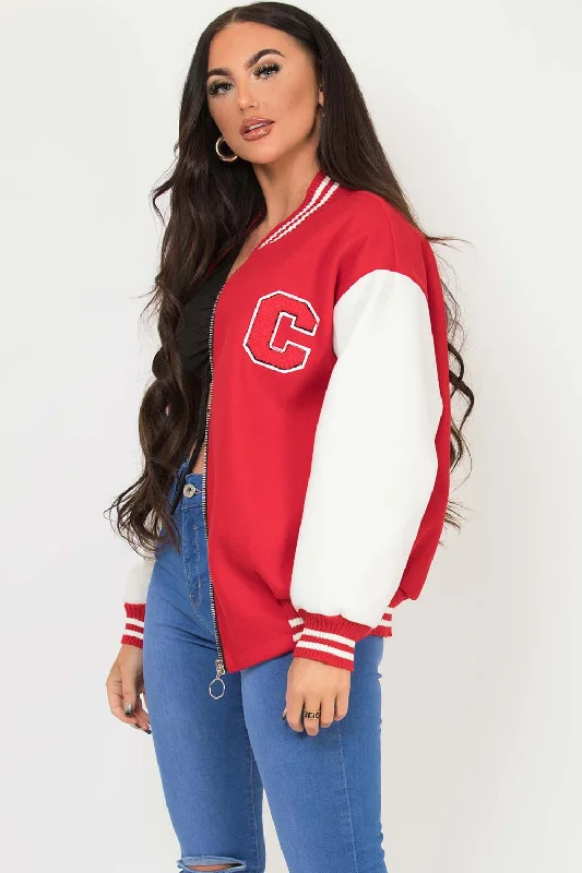 Epic Deals classic bomber jacketC Slogan Varsity Bomber Jacket Red