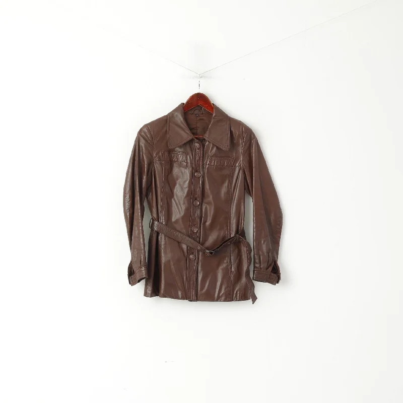 Low Prices comfortable coatEricson of Sweden Women 38 S Jacket Brown Leather Shiny Vintage Belted Single Breasted Top Low Prices comfortable coatEricson of Sweden Women 38 S Jacket Brown Leather Shiny Vintage Belted Single Breasted Top