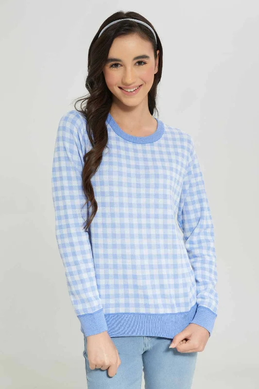 The Best Prices Senior Girls Blue and White Gingham Print Pullover