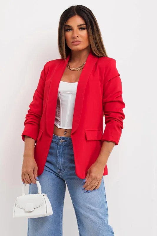 Markdown Madness outdoor adventure coatRed Ruched Sleeve Blazer