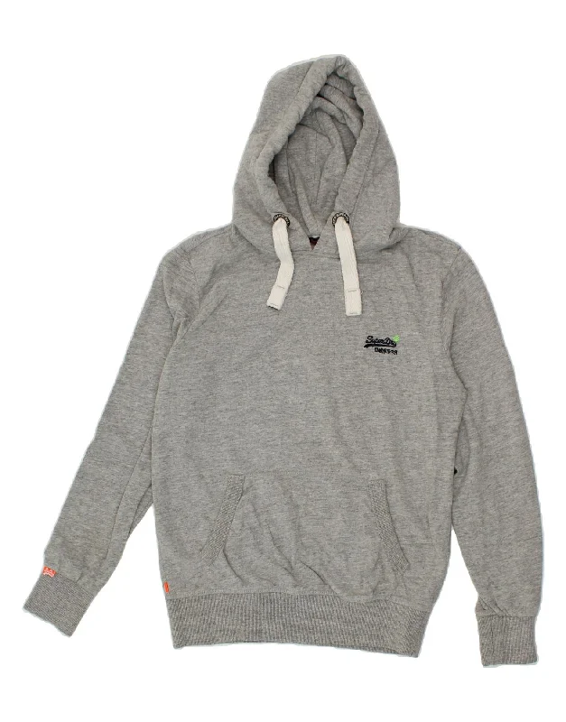 SUPERDRY Mens Hoodie Jumper Large Grey Cotton