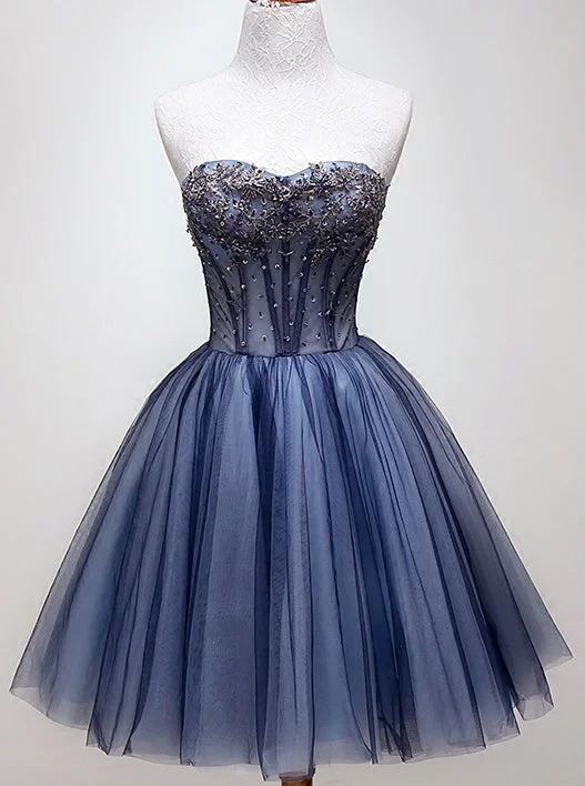 elegant maxi dressSweetheart Beading Blue Homecoming Dress, Tulle Short Graduation Dress OM469