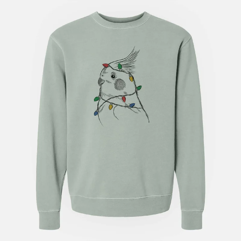 versatile gym hoodieChristmas Lights Charlie the Cockatiel - Unisex Pigment Dyed Crew Sweatshirt