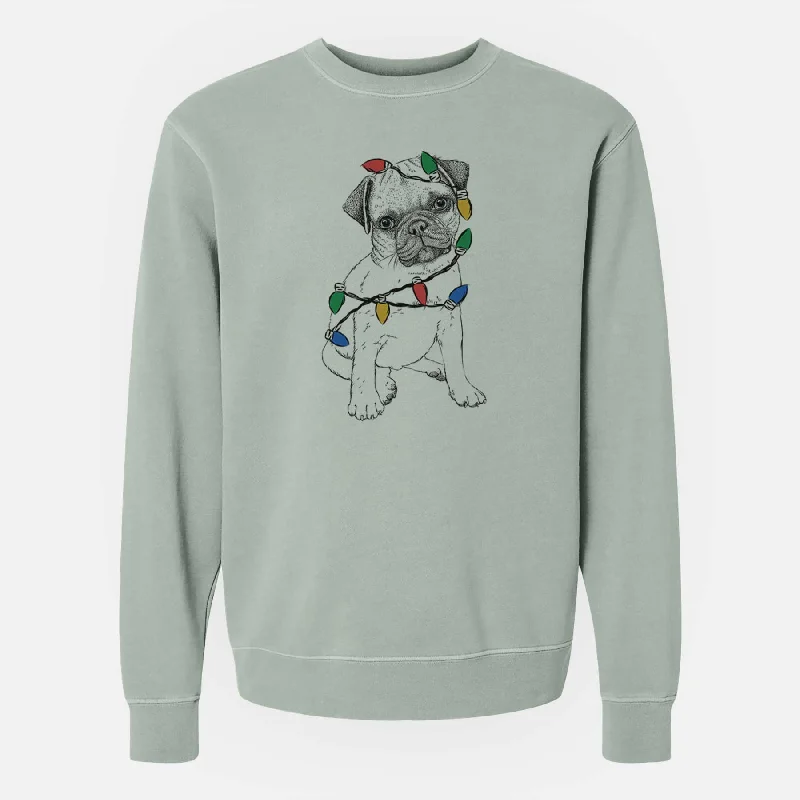 Midnight Sale Christmas Lights Nelson the Pug Puppy - Unisex Pigment Dyed Crew Sweatshirt