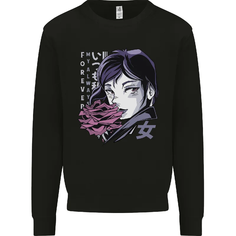 Online Only minimalistic workout hoodieAnime Girl With Flowers Mens Sweatshirt Jumper