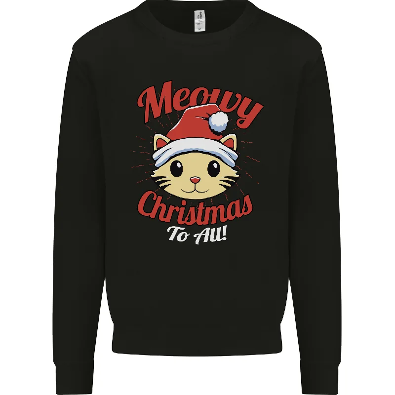 Closeout Christmas Cat Meowy Funny Christmas Mens Sweatshirt Jumper