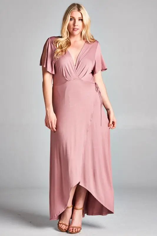 Season Finale Sale floral midi dressMauve Plus Size Wrap Style Maxi Hi-Low Jersey Dress Season Finale Sale floral midi dressMauve Plus Size Wrap Style Maxi Hi-Low Jersey Dress