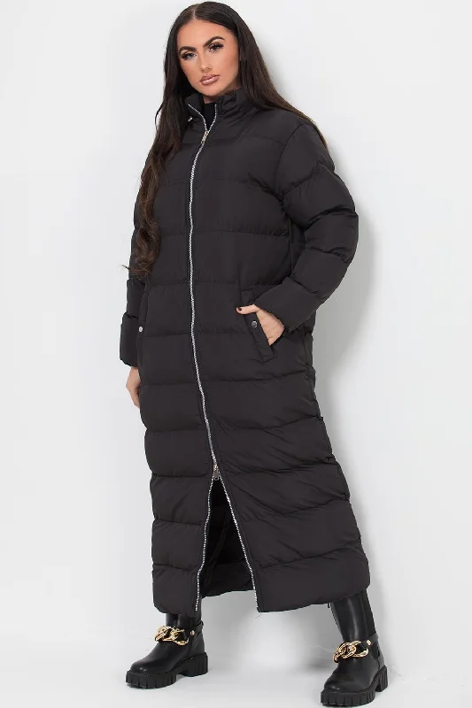 Midnight Madness fashion coat with hoodMaxi Puffer Coat Black