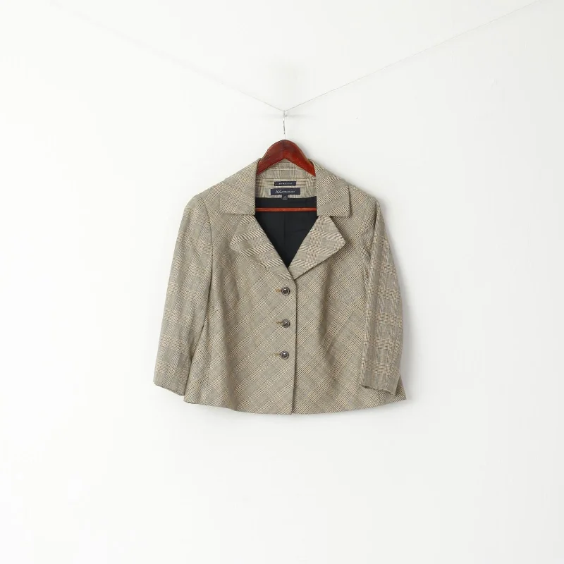 Low Prices fashionable outerwearAnne Klein Women 8 M Jacket Cropped Brown Check Stretch Cotton 3/4 Sleeve Blazer