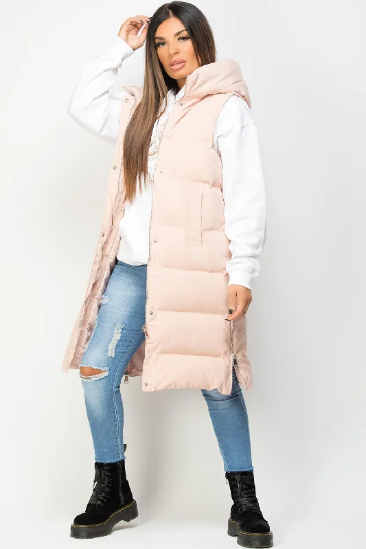 Final Clearance sleek jacketPadded Longline Hooded Gilet Pink